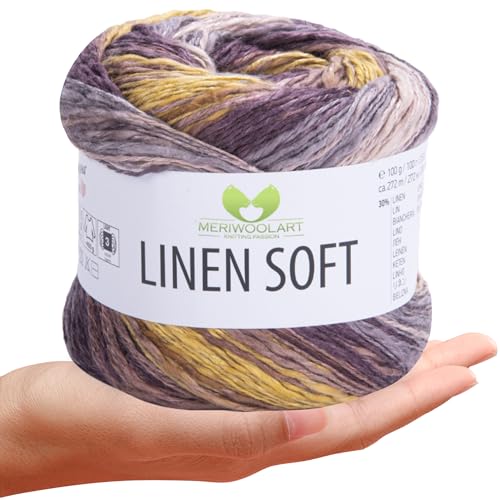 MeriWoolArt® Linen Soft Garn – Premium Naturgarn zum Stricken & Häkeln, 100g Leinengarn Baumwolle Viskose Mischung, atmungsaktiv, weich & umweltfreundlich, ideal für Kleidung, Tücher, DIY 7415 von MERIWOOLART