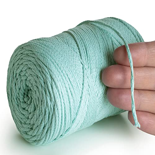 MeriWoolArt® Makramee Garn 2 mm x 250 m Baumwollkordel, recyceltes weiches Baumwollgarn für das Stricken von Pflanzenhängern, Schmuckherstellung, Häkeltaschen (Aqua, 2mm) von MERIWOOLART