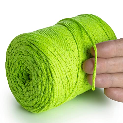 MeriWoolArt® Makramee Garn 2 mm x 250 m Baumwollkordel, recyceltes weiches Baumwollgarn für das Stricken von Pflanzenhängern, Schmuckherstellung, Häkeltaschen (Neon Gelb, 2mm) von MERIWOOLART