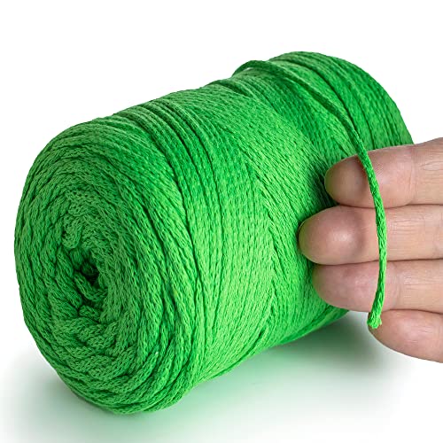 MeriWoolArt® Makramee Garn 2 mm x 250 m Baumwollkordel, recyceltes weiches Baumwollgarn für das Stricken von Pflanzenhängern, Schmuckherstellung, Häkeltaschen (Neon Grün, 2mm) von MERIWOOLART