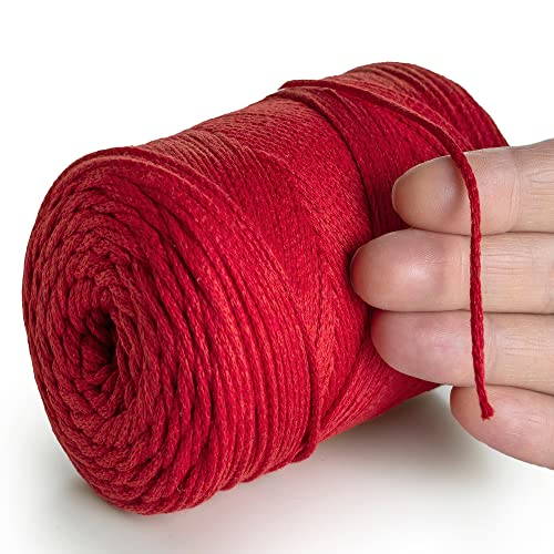 MeriWoolArt® Makramee Garn 2 mm x 250 m Baumwollkordel, recyceltes weiches Baumwollgarn für das Stricken von Pflanzenhängern, Schmuckherstellung, Häkeltaschen (Rot, 2mm) von MERIWOOLART