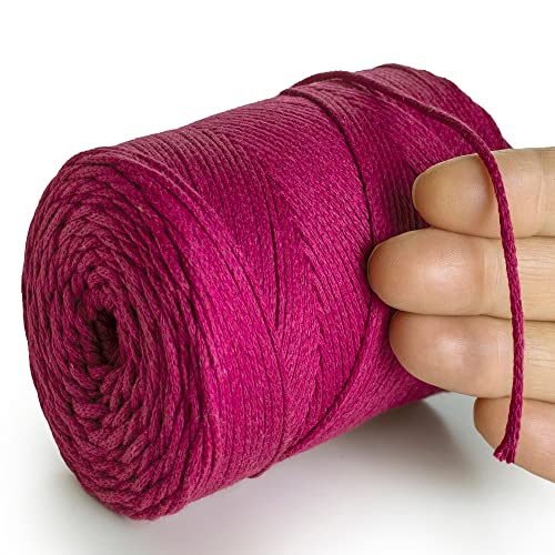 MeriWoolArt® Makramee Garn 2 mm x 250 m Baumwollkordel, recyceltes weiches Baumwollgarn für das Stricken von Pflanzenhängern, Schmuckherstellung, Häkeltaschen (Violett, 2mm) von MERIWOOLART