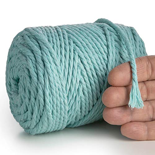 MeriWoolArt® Makramee Garn 4mm 75m Blau, Baumwollgarn Kordel, Dicke Macrame Cord für Makramee Wandbehang, Blumenampel, Vorhang und Mehr DIY Deco (Aqua, 4mm x 75m) von MERIWOOLART