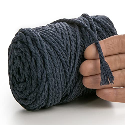 MeriWoolArt® Makramee Garn 4mm 75m Blau, Baumwollgarn Kordel, Dicke Macrame Cord für Makramee Wandbehang, Blumenampel, Vorhang und Mehr DIY Deco (Jeans, 4mm x 75m) von MERIWOOLART