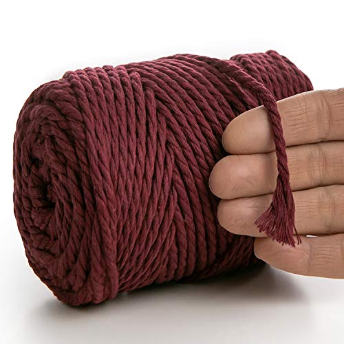 MeriWoolArt® Makramee Garn 4mm 75m Rot, Baumwollgarn Kordel, Dicke Macrame Cord für Makramee Wandbehang, Blumenampel, Vorhang und Mehr DIY Deco (Burgunderrot, 4mm x 75m) von MERIWOOLART