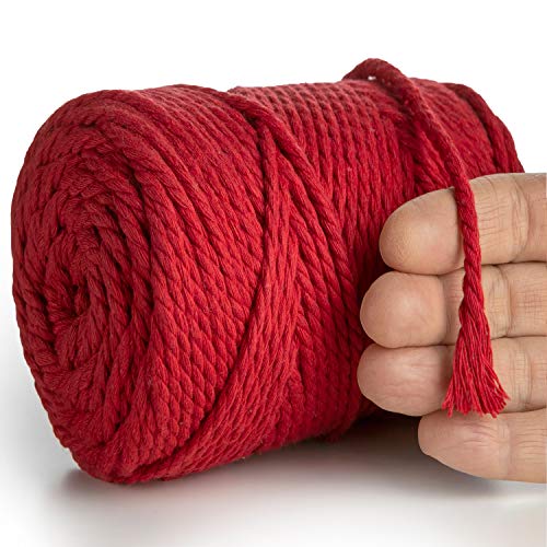 MeriWoolArt® Makramee Garn 4mm 75m Rot, Baumwollgarn Kordel, Dicke Macrame Cord für Makramee Wandbehang, Blumenampel, Vorhang und Mehr DIY Deco (Rot, 4mm x 75m) von MERIWOOLART