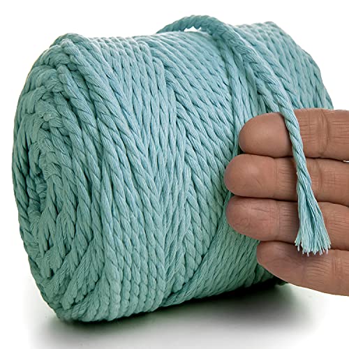 MeriWoolArt® Makramee Garn 6mm 100m Blau, Baumwollgarn Kordel, Dicke Macrame Cord für Makramee Wandbehang, Blumenampel, Vorhang und Mehr DIY Deco (Aqua, 6mm x 100m) von MERIWOOLART