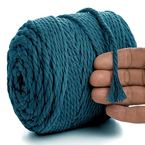 MeriWoolArt® Makramee Garn 6mm 100m Blau, Baumwollgarn Kordel, Dicke Macrame Cord für Makramee Wandbehang, Blumenampel, Vorhang und Mehr DIY Deco (Meer, 6mm x 100m) von MERIWOOLART