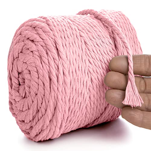 MeriWoolArt® Makramee Garn 6mm 100m Rosa, Baumwollgarn Kordel, Dicke Macrame Cord für Makramee Wandbehang, Blumenampel, Vorhang und Mehr DIY Deco (Hellrosa, 6mm x 100m) von MERIWOOLART