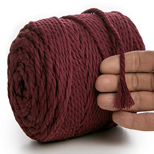 MeriWoolArt® Makramee Garn 6mm 100m Rot, Baumwollgarn Kordel, Dicke Macrame Cord für Makramee Wandbehang, Blumenampel, Vorhang und Mehr DIY Deco (Burgunderrot, 6mm x 100m) von MERIWOOLART