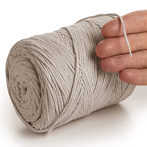 MeriWoolArt® Makramee Garn Beige 2 mm x 250 m Baumwollkordel, recyceltes weiches Baumwollgarn für das Stricken von Pflanzenhängern, Schmuckherstellung, Häkeltaschen von MERIWOOLART
