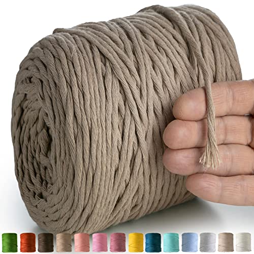MeriWoolArt® Makramee Garn Beige - Makramee Garn 4mm farbig 225m - Super weiches Baumwollgarn, einfach gedrehte Makramee Schnur für Makramee Wandbehang, Blumenampel, Vorhang und Mehr DIY Deco von MERIWOOLART