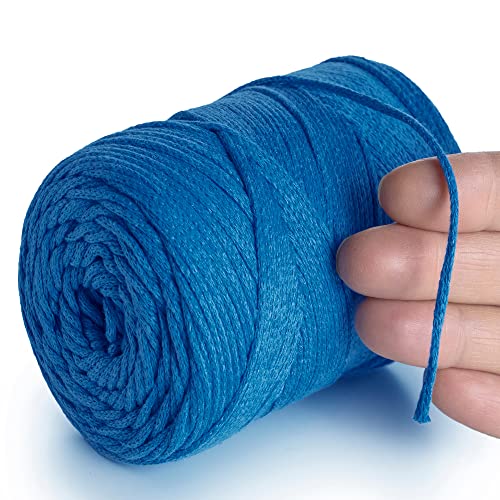 MeriWoolArt® Makramee Garn Blau 2 mm x 250 m Baumwollkordel, recyceltes weiches Baumwollgarn für das Stricken von Pflanzenhängern, Schmuckherstellung, Häkeltaschen von MERIWOOLART