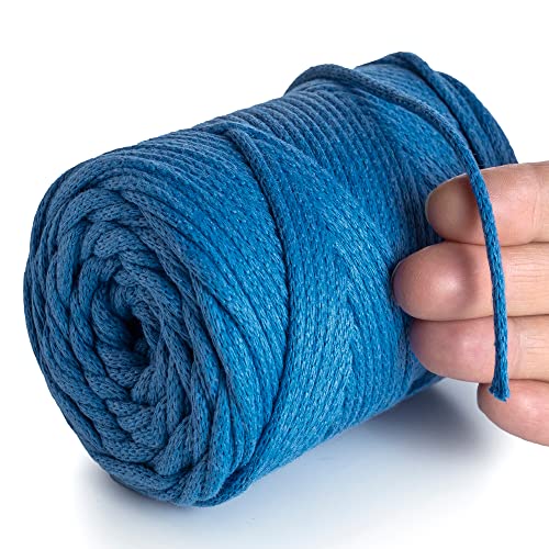 MeriWoolArt® Makramee Garn Blau 4 mm x 85 m Baumwollkordel, recyceltes weiches Baumwollgarn für das Stricken von Pflanzenhängern, Schmuckherstellung, Häkeltaschen von MERIWOOLART