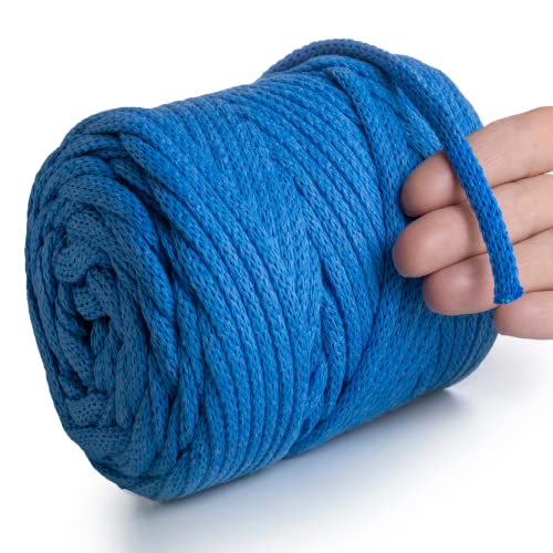MeriWoolArt® Makramee Garn Blau 6 mm x 85 m Baumwollkordel, recyceltes weiches Baumwollgarn für das Stricken von Pflanzenhängern, Schmuckherstellung, Häkeltaschen von MERIWOOLART