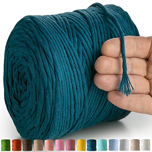 MeriWoolArt® Makramee Garn Blau - Makramee Garn 4mm farbig 225m - Super weiches Baumwollgarn, einfach gedrehte Makramee Schnur für Makramee Wandbehang, Blumenampel, Vorhang und Mehr DIY Deco von MERIWOOLART