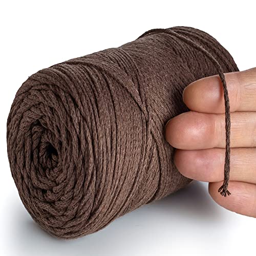 MeriWoolArt® Makramee Garn Braun 2 mm x 250 m Baumwollkordel, recyceltes weiches Baumwollgarn für das Stricken von Pflanzenhängern, Schmuckherstellung, Häkeltaschen von MERIWOOLART