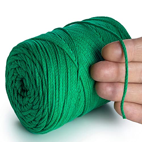 MeriWoolArt® Makramee Garn Grün 2 mm x 250 m Baumwollkordel, recyceltes weiches Baumwollgarn für das Stricken von Pflanzenhängern, Schmuckherstellung, Häkeltaschen von MERIWOOLART
