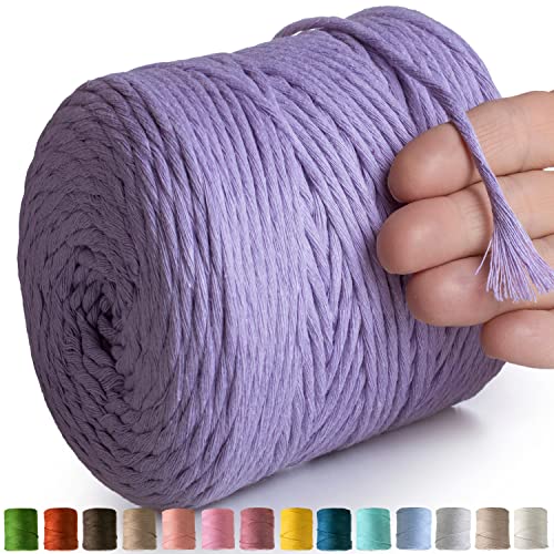 MeriWoolArt® Makramee Garn Lavendel - Makramee Garn 4mm farbig 225m - Super weiches Baumwollgarn, einfach gedrehte Makramee Schnur für Makramee Wandbehang, Blumenampel, Vorhang und Mehr DIY Deco von MERIWOOLART