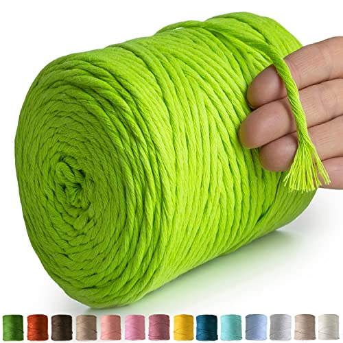 MeriWoolArt® Makramee Garn Neon Gelb - Makramee Garn 4mm farbig 225m - Super weiches Baumwollgarn, einfach gedrehte Makramee Schnur für Makramee Wandbehang, Blumenampel, Vorhang und Mehr DIY Deco von MERIWOOLART