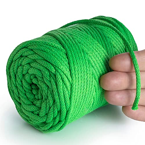 MeriWoolArt® Makramee Garn Neon Grün 4 mm x 85 m Baumwollkordel, recyceltes weiches Baumwollgarn für das Stricken von Pflanzenhängern, Schmuckherstellung, Häkeltaschen von MERIWOOLART