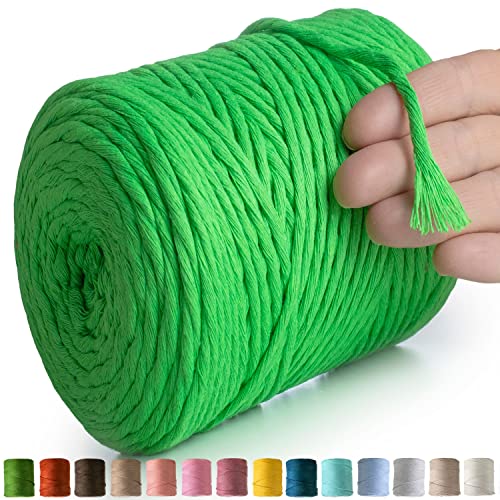 MeriWoolArt® Makramee Garn Neon Grün - Makramee Garn 4mm farbig 225m - Super weiches Baumwollgarn, einfach gedrehte Makramee Schnur für Makramee Wandbehang, Blumenampel, Vorhang und Mehr DIY Deco von MERIWOOLART