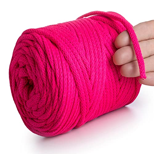 MeriWoolArt® Makramee Garn Neon Rosa 6 mm x 85 m Baumwollkordel, recyceltes weiches Baumwollgarn für das Stricken von Pflanzenhängern, Schmuckherstellung, Häkeltaschen von MERIWOOLART
