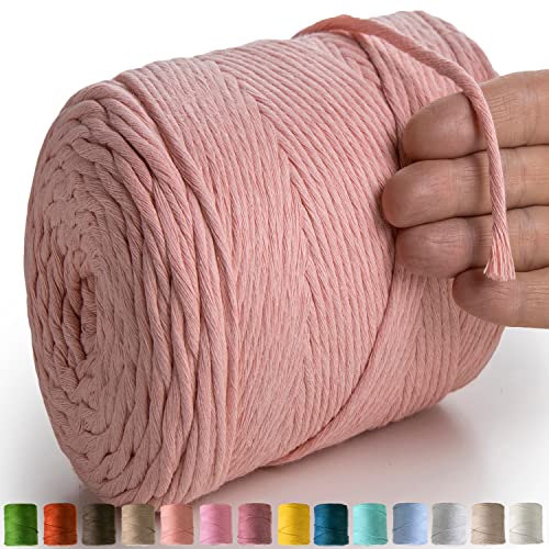 MeriWoolArt® Makramee Garn Rosa - Makramee Garn 4mm farbig 225m - Super weiches Baumwollgarn, einfach gedrehte Makramee Schnur für Makramee Wandbehang, Blumenampel, Vorhang und Mehr DIY Deco von MERIWOOLART