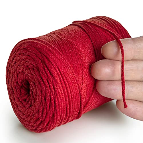 MeriWoolArt® Makramee Garn Rot 2 mm x 250 m Baumwollkordel, recyceltes weiches Baumwollgarn für das Stricken von Pflanzenhängern, Schmuckherstellung, Häkeltaschen von MERIWOOLART