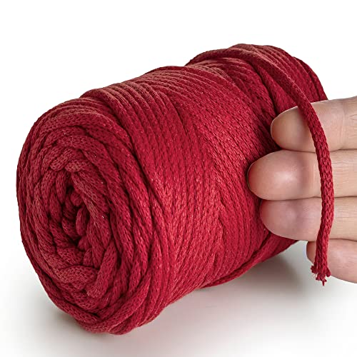 MeriWoolArt® Makramee Garn Rot 4 mm x 85 m Baumwollkordel, recyceltes weiches Baumwollgarn für das Stricken von Pflanzenhängern, Schmuckherstellung, Häkeltaschen von MERIWOOLART