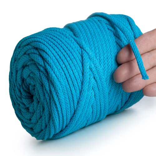 MeriWoolArt® Makramee Garn Türkis Blau 6 mm x 85 m Baumwollkordel, recyceltes weiches Baumwollgarn für das Stricken von Pflanzenhängern, Schmuckherstellung, Häkeltaschen von MERIWOOLART
