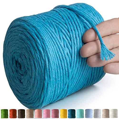 MeriWoolArt® Makramee Garn Türkis Blau - Makramee Garn 4mm farbig 225m - Super weiches Baumwollgarn, einfach gedrehte Makramee Schnur für Makramee Wandbehang, Blumenampel, Vorhang und Mehr DIY Deco von MERIWOOLART