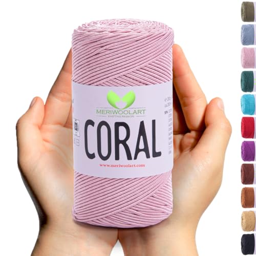 MeriWoolArt® Makramee garn - 200m aus 50% Baumwolle garn und 50% Polyester Garn für Makramee, Häkeln, Basteln, Wandbehänge, Pflanzenaufhänger und mehr von MERIWOOLART