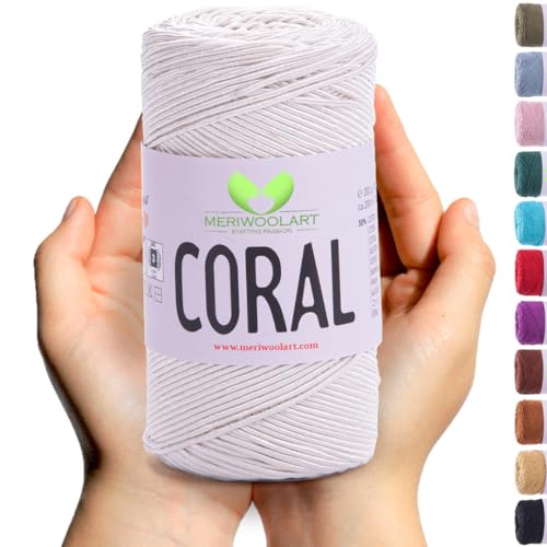 MeriWoolArt® Makramee garn - 200m aus 50% Baumwolle garn und 50% Polyester Garn für Makramee, Häkeln, Basteln, Wandbehänge, Pflanzenaufhänger und mehr von MERIWOOLART