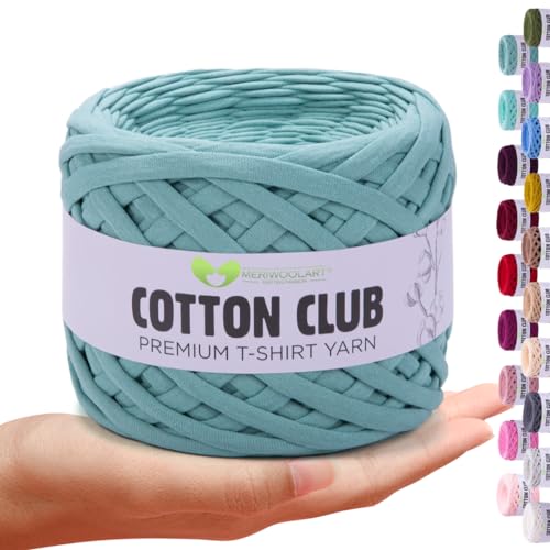 MeriWoolArt® Premium Baumwolle zum Häkeln und Makramee, 10 mm x 110 m Qualität Baumwollgarn, T-Shirt Garn für Handtasche, Teppiche, Pflanzenkörbe, Wurfkissen und Makramee-Wandbehang oder Geschenkband von MERIWOOLART