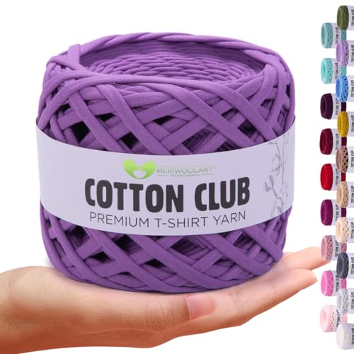 MeriWoolArt® Premium Baumwolle zum Häkeln und Makramee, 10 mm x 110 m Qualität Baumwollgarn, T-Shirt Garn für Handtasche, Teppiche, Pflanzenkörbe, Wurfkissen und Makramee-Wandbehang oder Geschenkband von MERIWOOLART