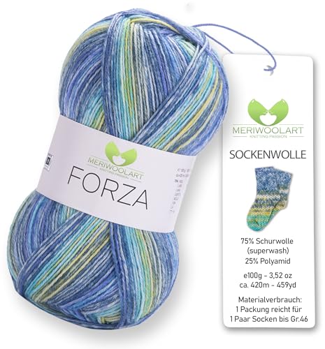 MeriWoolArt® Sockenwolle 4-fädig – 100g Merino Wolle Garn zum Stricken & Häkeln, 75% Schurwolle (superwash), 25% Polyamid, 420m – Ideal für Socken für Herren und Damen, Pullover & Cardigans 2603 von MERIWOOLART