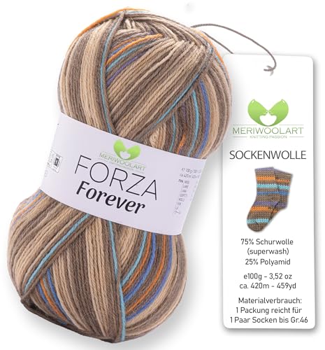 MeriWoolArt® Sockenwolle 4-fädig – 100g Merino Wolle Garn zum Stricken & Häkeln, 75% Schurwolle (superwash), 25% Polyamid, 420m – Ideal für Socken für Herren und Damen, Pullover & Cardigans 2715 von MERIWOOLART