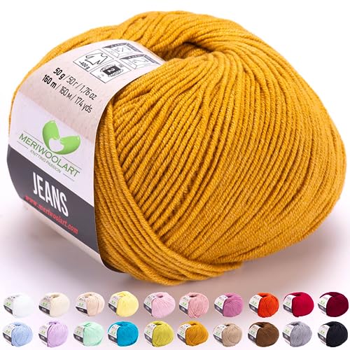MeriWoolArt® Tobacco Baumwollgarn zum Stricken und Häkeln, Textilgarn, Stoffgarn, Baby Wollgarn für Handarbeiten, Babykleidung, Amigurumi, Babydecke, Pullover, Mützen und Accessoires von MERIWOOLART