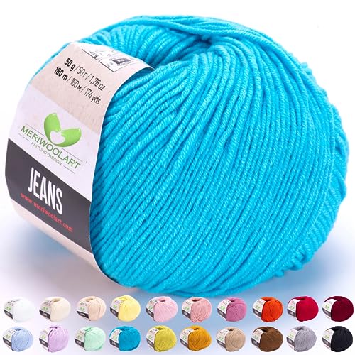 MeriWoolArt® Türkis Baumwollgarn zum Stricken und Häkeln, Textilgarn, Stoffgarn, Baby Wollgarn für Handarbeiten, Babykleidung, Amigurumi, Babydecke, Pullover, Mützen und Accessoires von MERIWOOLART