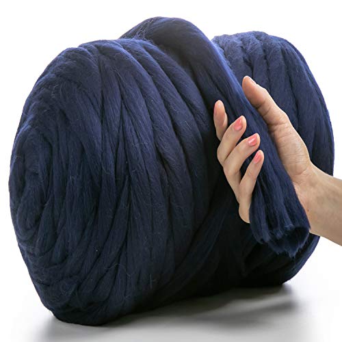 MeriWoolArt® XXL Merino Wolle Garn 100% Schurwolle (4-5cm Stärke), Extra Dicke Filzwolle für Trocken- & Nassfilzen, Armstricken, DIY Decke für Baby & Erwachsene – Dunkelblau, 250g von MERIWOOLART
