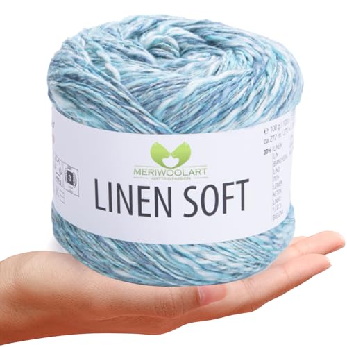 MeriWoolArt® Linen Soft Garn – Premium Naturgarn zum Stricken & Häkeln, 100g Leinengarn Baumwolle Viskose Mischung, atmungsaktiv, weich & umweltfreundlich, ideal für Kleidung, Tücher, DIY 7408 von MERIWOOLART