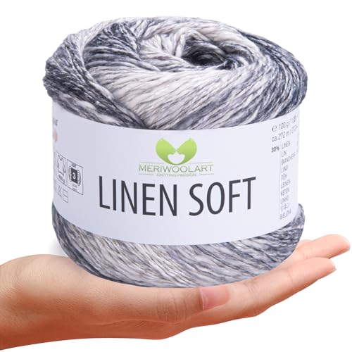MeriWoolArt® Linen Soft Garn – Premium Naturgarn zum Stricken & Häkeln, 100g Leinengarn Baumwolle Viskose Mischung, atmungsaktiv, weich & umweltfreundlich, ideal für Kleidung, Tücher, DIY 7406 von MERIWOOLART