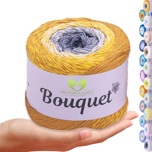 MeriWoolArt Bouquet Baumwollgarn – 100% Baumwolle garn – Häkelgarn & Strickgarn mehrfarbig – 250g, 500m – Ideal für Tücher, Babydecken, Amigurumi, Sommerkleidung & Wohnaccessoires 710 von MERIWOOLART