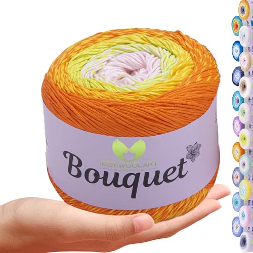 MeriWoolArt Bouquet Baumwollgarn – 100% Baumwolle garn – Häkelgarn & Strickgarn mehrfarbig – 250g, 500m – Ideal für Tücher, Babydecken, Amigurumi, Sommerkleidung & Wohnaccessoires 714 von MERIWOOLART