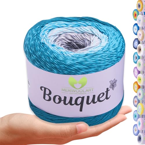 MeriWoolArt Bouquet Baumwollgarn – 100% Baumwolle garn – Häkelgarn & Strickgarn mehrfarbig – 250g, 500m – Ideal für Tücher, Babydecken, Amigurumi, Sommerkleidung & Wohnaccessoires 716 von MERIWOOLART