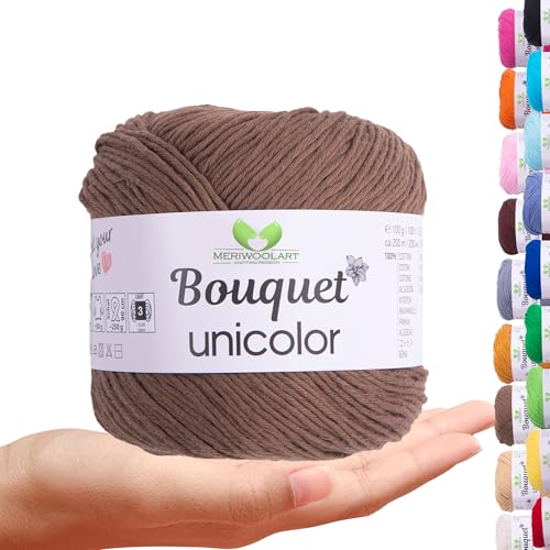 MeriWoolArt Bouquet Baumwollgarn Braun – 100% Baumwolle – Häkelgarn & Strickgarn – 100g, 200m – Ideal für Tücher, Babydecken, Amigurumi, Sommerkleidung & Wohnaccessoires von MERIWOOLART