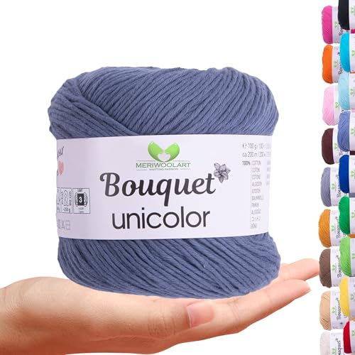 MeriWoolArt Bouquet Baumwollgarn Denimblau – 100% Baumwolle – Häkelgarn & Strickgarn – 100g, 200m – Ideal für Tücher, Babydecken, Amigurumi, Sommerkleidung & Wohnaccessoires MeriWoolArt Bouquet Baumwollgarn Denimblau – 100% Baumwolle – Häkelgarn & Strickgarn – 100g, 200m – Ideal für Tücher, Babydecken, Amigurumi, Sommerkleidung & Wohnaccessoires von MERIWOOLART