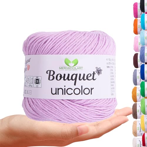 MeriWoolArt Bouquet Baumwollgarn Flieder – 100% Baumwolle – Häkelgarn & Strickgarn – 100g, 200m – Ideal für Tücher, Babydecken, Amigurumi, Sommerkleidung & Wohnaccessoires von MERIWOOLART
