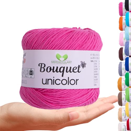 MeriWoolArt Bouquet Baumwollgarn Fuchsia – 100% Baumwolle – Häkelgarn & Strickgarn – 100g, 200m – Ideal für Tücher, Babydecken, Amigurumi, Sommerkleidung & Wohnaccessoires von MERIWOOLART